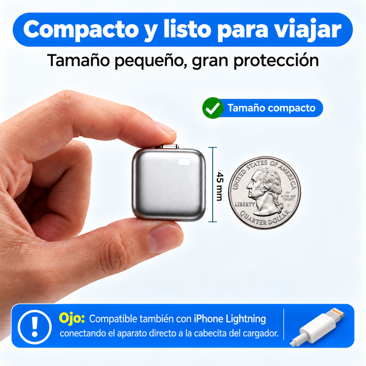 Cargador inteligente USB-C, función de desconexión automática.