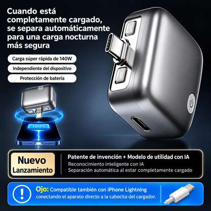 Cargador inteligente USB-C, función de desconexión automática.