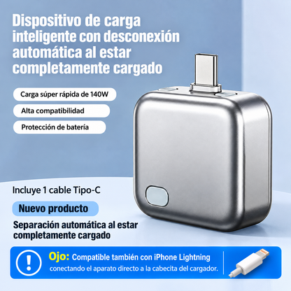 Cargador inteligente USB-C, función de desconexión automática.