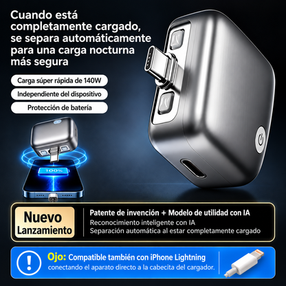 Cargador inteligente USB-C, función de desconexión automática.