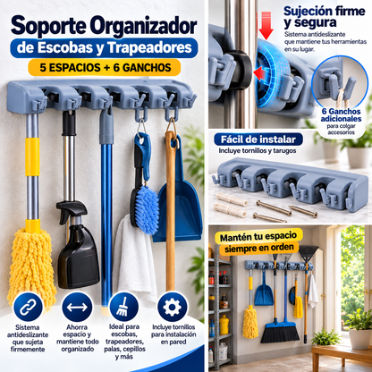 SOPORTE DE PARED PARA ESCOBAS Y TRAPEADORES