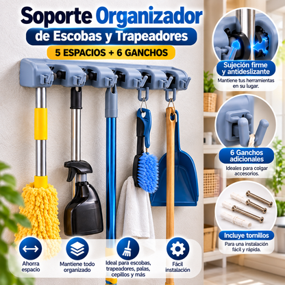 SOPORTE DE PARED PARA ESCOBAS Y TRAPEADORES