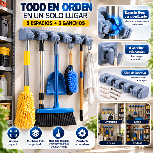 SOPORTE DE PARED PARA ESCOBAS Y TRAPEADORES